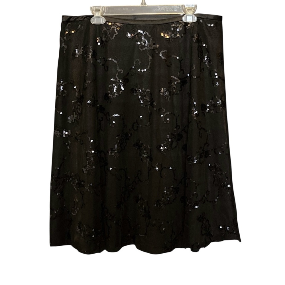 Adrianna‎ Papell Evening Essentials Black Sequin Midi Skirt